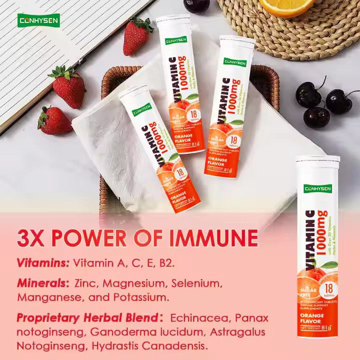 OEM ODM C Vitamini Efervesan Tabletler 1000mg 20'den fazla Vitaminler Otlar Mineraller Bağışıklık Desteği