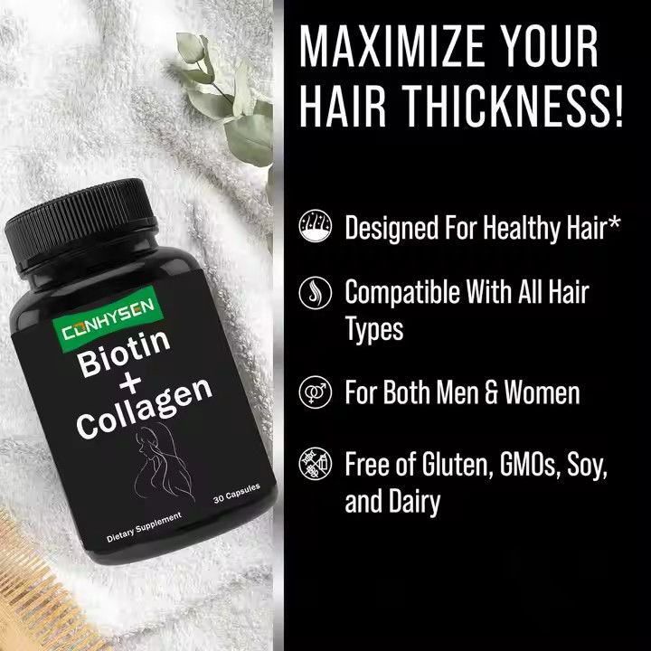 OEM Bitki Ekstraksi Kollajen Biotin Kapsülleri Sağlıklı Saç ve Cilt için Keratin Takviyesi