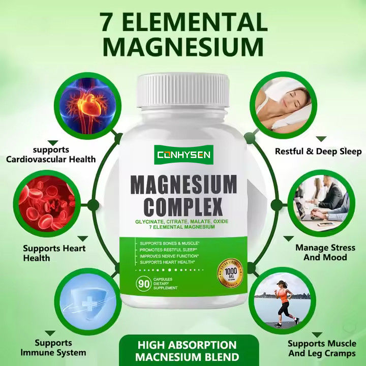 Magnezyum Kompleks Kapsülleri Sitrat Oksit Glisinat Malat Takviyesi Kemikleri Destekler Kas