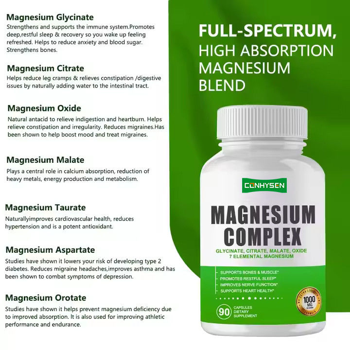 Magnezyum Kompleks Kapsülleri Sitrat Oksit Glisinat Malat Takviyesi Kemikleri Destekler Kas