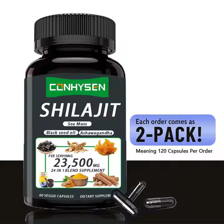OEM Himalayan Shilajit Kapsülleri Fulvik Asit Mineraller Deniz Moose Asit Doğal karışım Enerjiyi Artırır