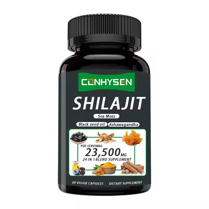OEM Himalayan Shilajit Kapsülleri Fulvik Asit Mineraller Deniz Moose Asit Doğal karışım Enerjiyi Artırır