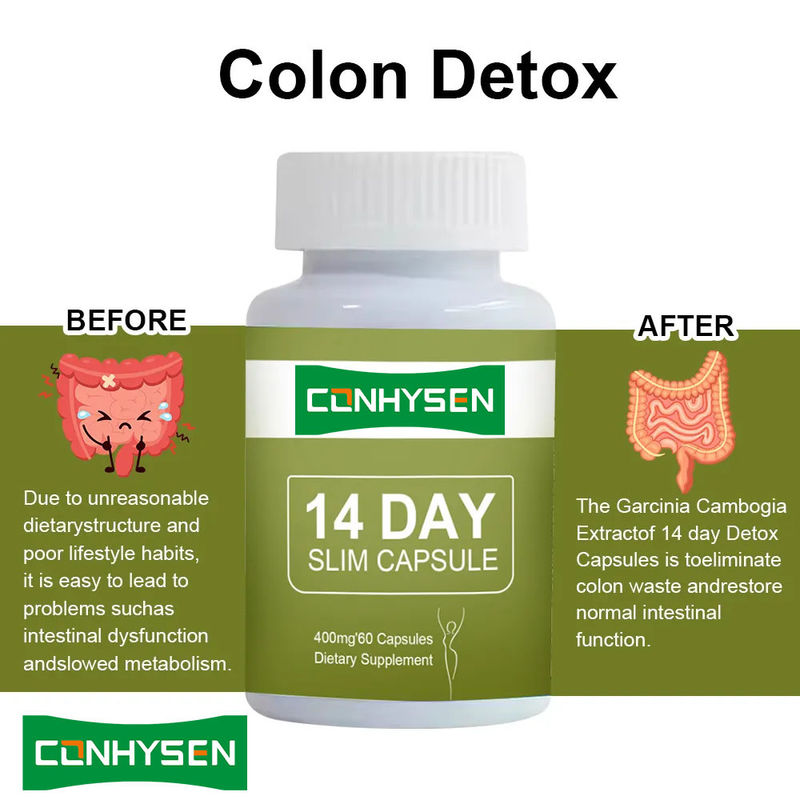Özel Etiket 14 Gündüz Gevşetme Kapsülleri Garcinia Cambogia Hapları ile Detox Hızlı Düz Karın