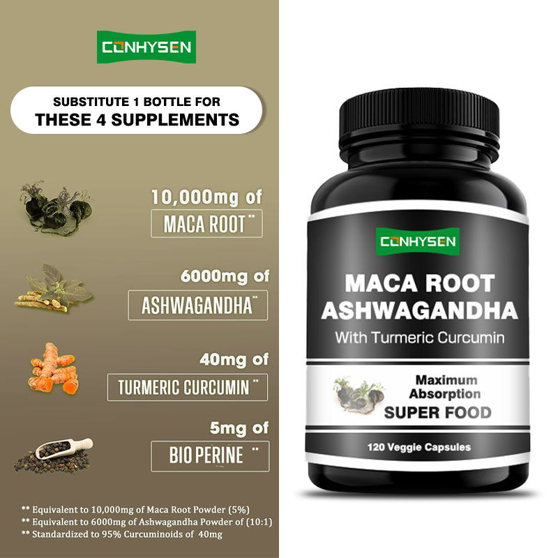 Fabrika Özelleştirmesi Maca Kökü Ashwagandha Kapsülleri Zerdeçal Kurkumin ile Hormonal Dengeyi Artırır