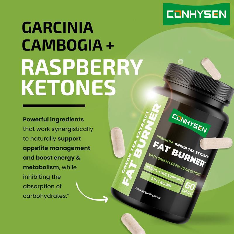 Yeşil Çay Ekstraktı ile Premium 5'te 1 Yağ Yakıcı Karışımı Garcinia Cambogia Ahududu Ketonları Doğal Kilo Verme Destek