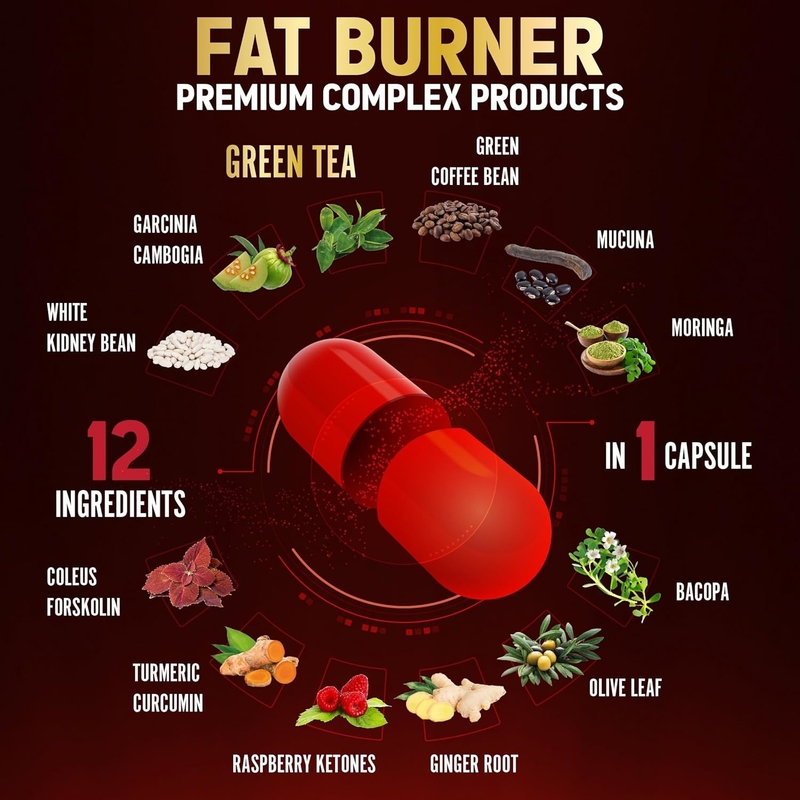 Ekstra Güç Kadınlar İçin 12'de 1 Yağ Yakıcı Yeşil Çaylı Vegan KapsüllerGarcinia Cambogia Beyaz Böbrek Fasulyesi Metabolizma Sindirim Destek