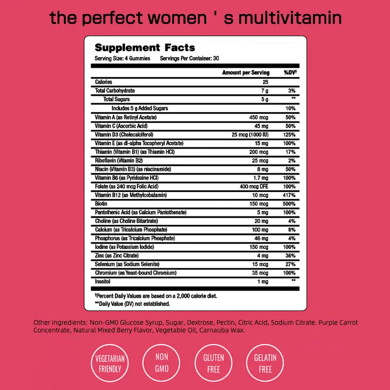 Multivitamin Sakızları B Vitamini Biyotin Kadınlar Bağışıklık Sağlığı için C Vitamini Sağlık Takviyesi Sakızları