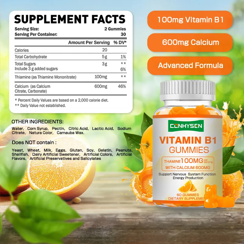Özel Etiket Vitamin B1 Sakızlar Enerjiyi Artırır Kalp Sağlığını Artırır Sağlığı Korur Doğal Tedarik