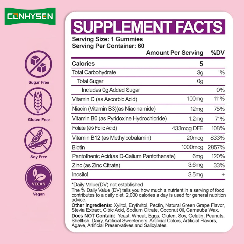 Vitamin B Kompleks Bağışıklık Güçlendiricisi için Sakızlar C Vitamini Folat Besin Takviyesi B Vitamini
