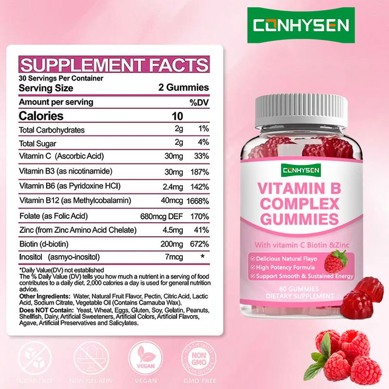Vitamin B Kompleks Gummies Yüksek Potens B12 ile Uzun Süreli Enerji Bağışıklık Desteği Sağlık Takviyeleri