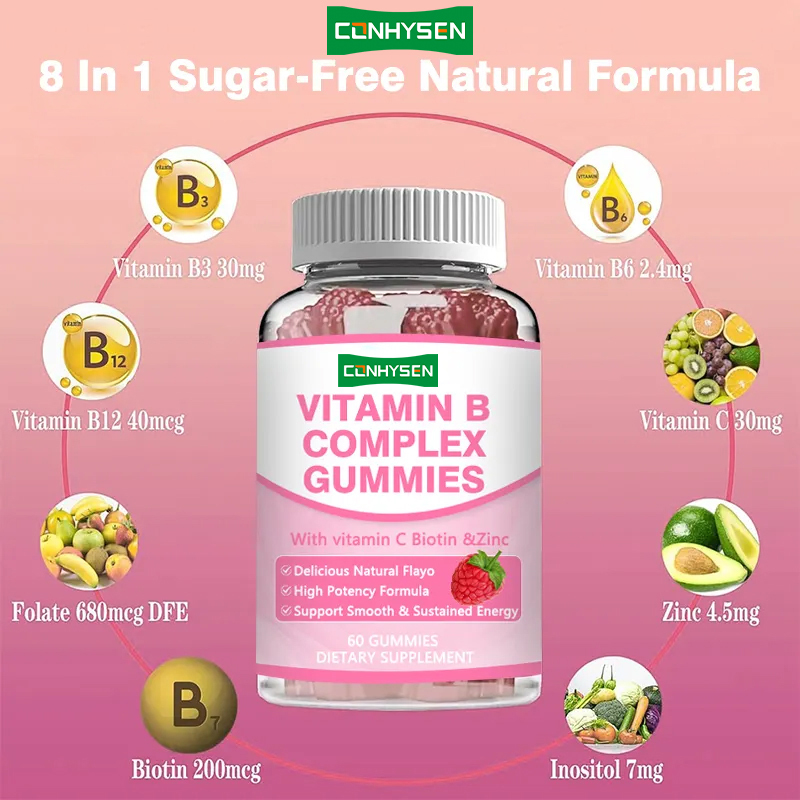 Vitamin B Kompleks Gummies Yüksek Potens B12 ile Uzun Süreli Enerji Bağışıklık Desteği Sağlık Takviyeleri
