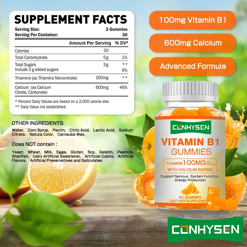 Özel Etiket Vitamin B1 Sakızları Enerjiyi Artırır Kalp Sağlığını Destekler Genel Sağlığı Korur Doğal Kaynak