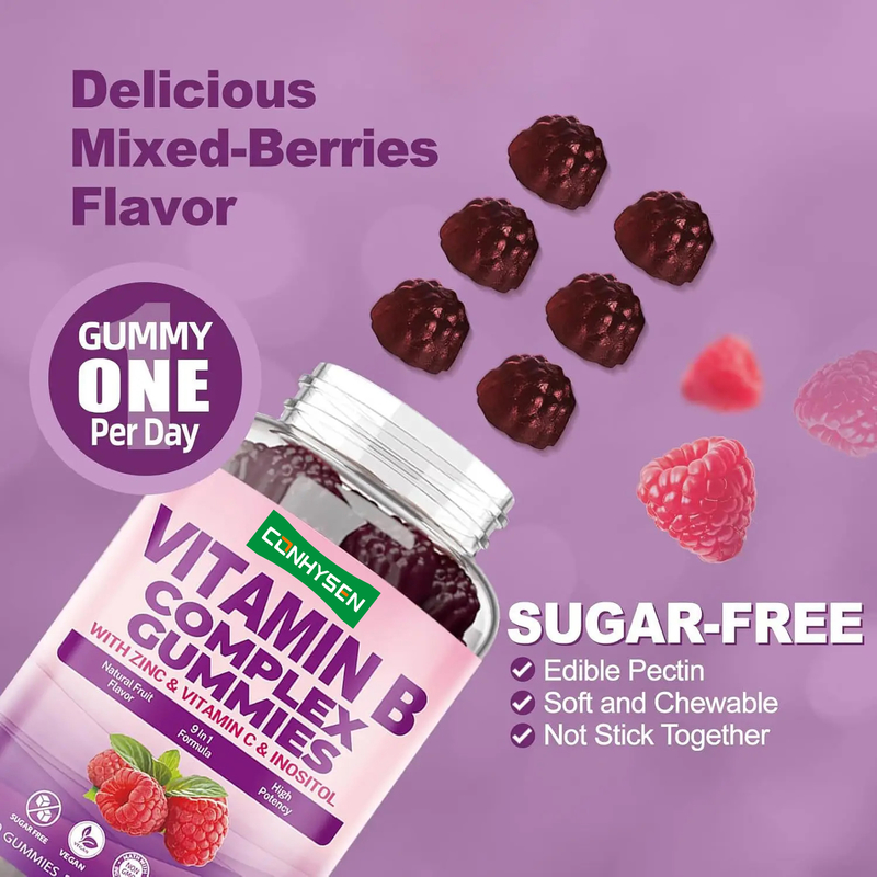 Vitamin B Kompleks Bağışıklık Güçlendiricisi için Sakızlar C Vitamini B6 Çinko Folat Diyet Takviyesi B12 Vitamin Şeker