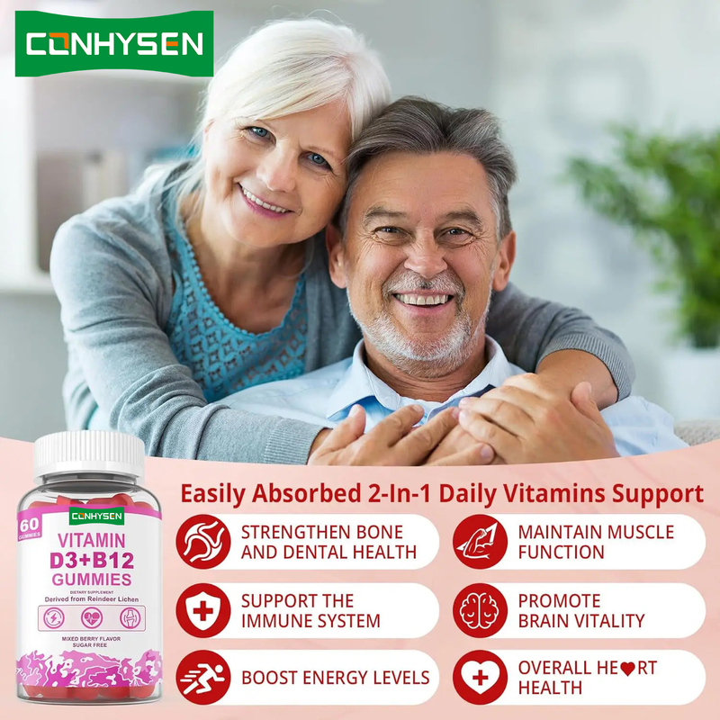 Fabrikadan Doğrudan Şekersiz Beyin Canlılığını Teşvik Eden Genel Kalp Sağlığı Vitamin D3 B12 Gummies