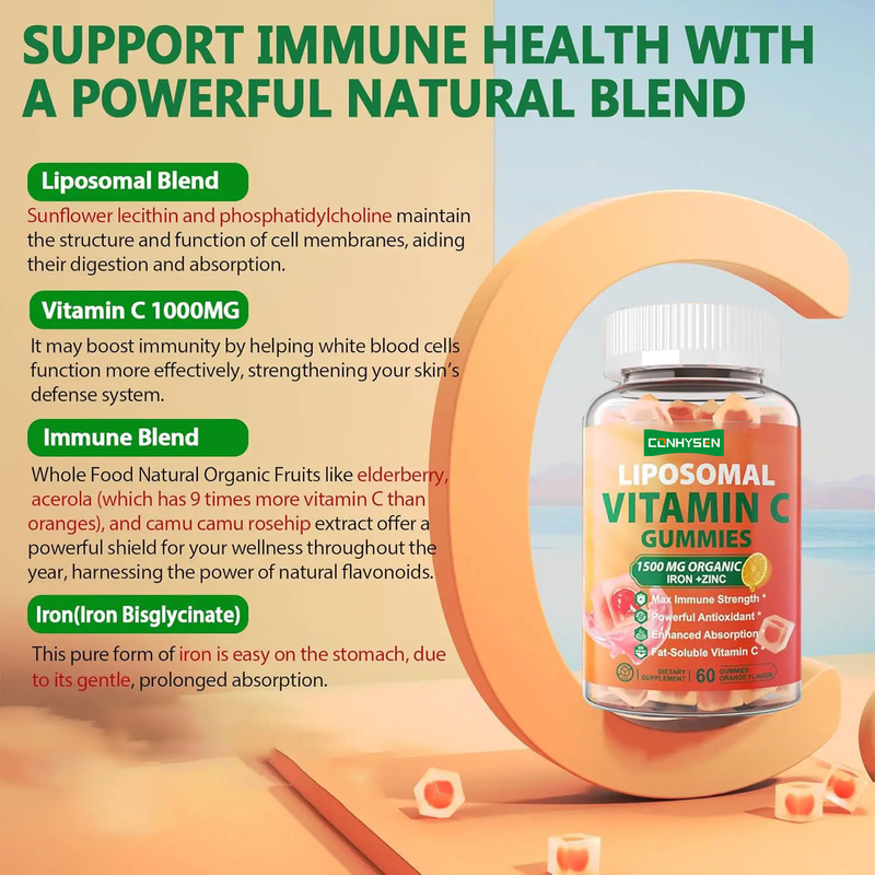Özel Etiket Şekersiz Organik Demir Çinko Takviyesi Cilt Sağlığını İyileştirir Vitamin C Gummies