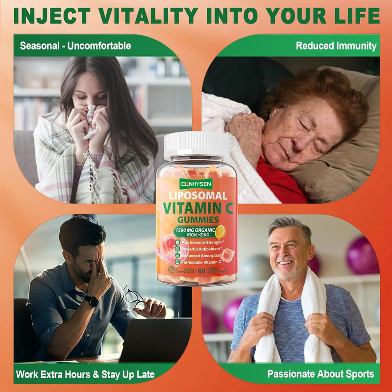 Özel Etiket Şekersiz Organik Demir Çinko Takviyesi Cilt Sağlığını İyileştirir Vitamin C Gummies