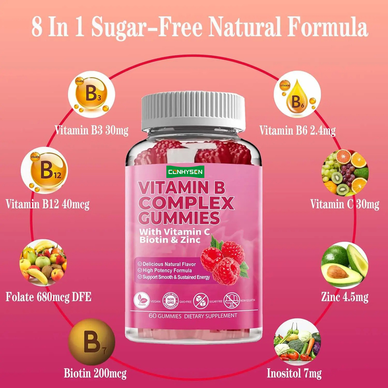 Vitamin B Kompleks Gummies ile Vitamin B6 Doğal Formül Sağlıklı Bağışıklık Sistemini Destekler