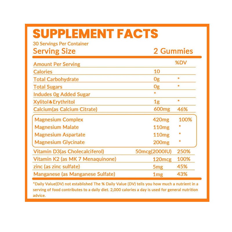 OEM Organik Meyve Aromalı Çiğnenen Sakızlar Şekersiz Vegan Kalsiyum Demir Çinko Selenyum Vitamin D3 K2 Yetişkinler Erkek Kadınlar