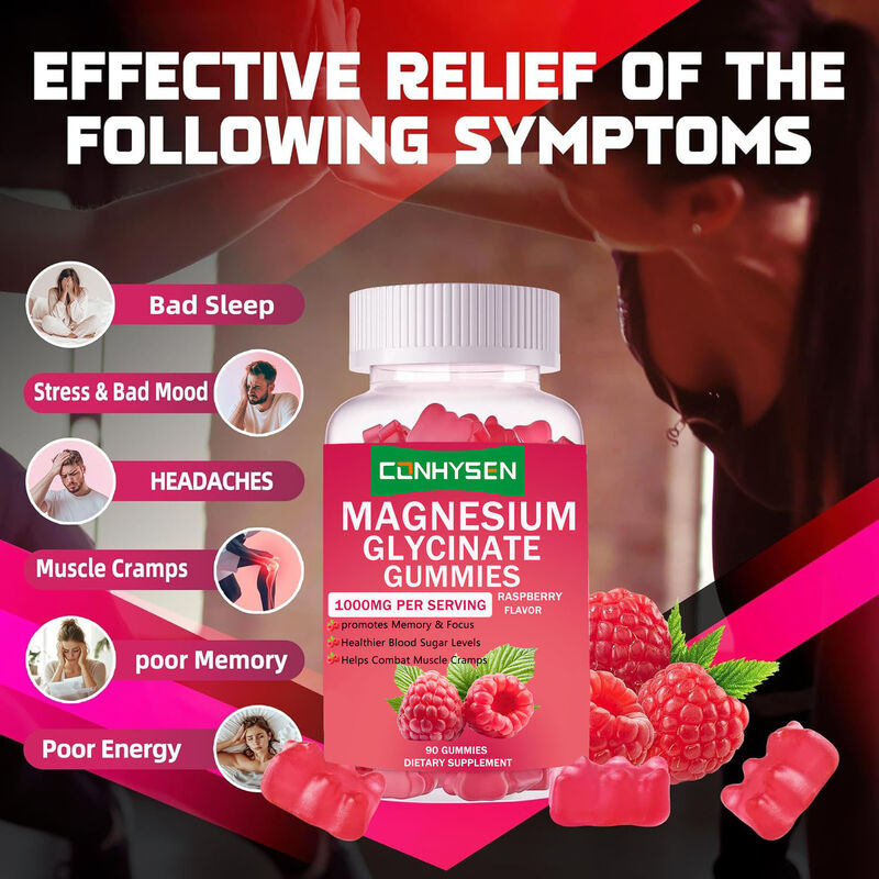 Sıcak Satış Özel Etiket Vegan D Vitamini Diyet Takviyesi Uyku Kalitesini Artırır Magnezyum Glisinat Sakızlar