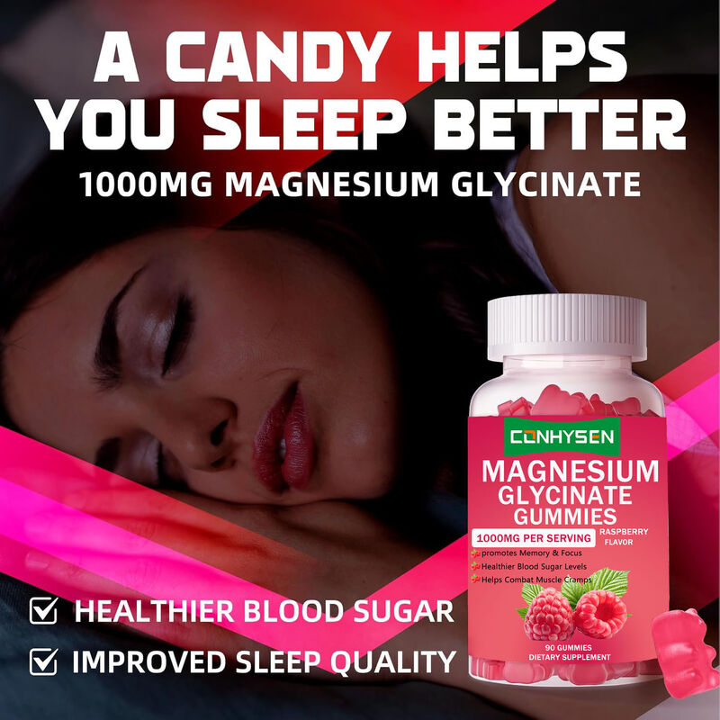 Sıcak Satış Özel Etiket Vegan D Vitamini Diyet Takviyesi Uyku Kalitesini Artırır Magnezyum Glisinat Sakızlar