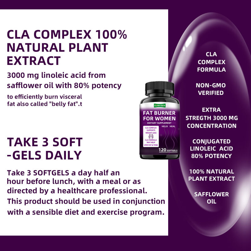 Özel Marka Yağ Yakıcı Kapsül CLA Kompleksi Diyet Takviyeleri Kadınlar İçin Kasları Destekler Kilo Kaybı Hapları Diyet Lifi