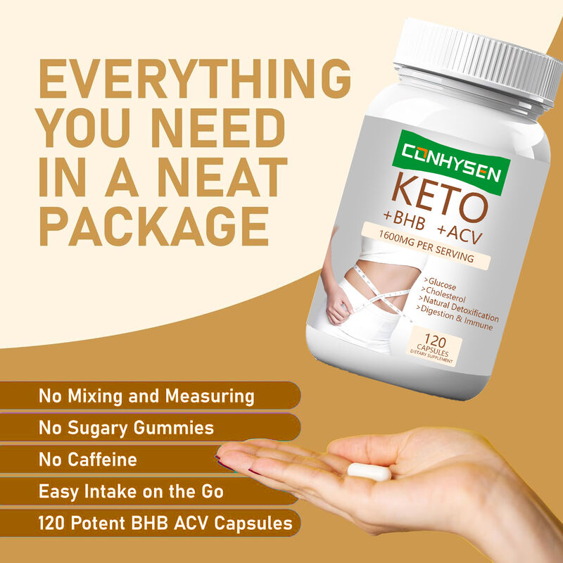 BHB ve Elma Sirkesi ile Özel Etiket Keto+ACV+BHB Kapsülleri Kilo Kontrolü Enerji Odaklanma Yağ Yakıcı